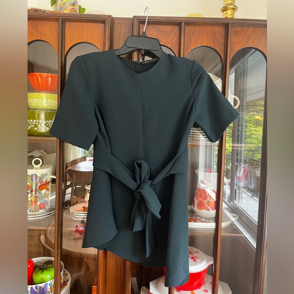 Zara hunter green blouse with tie